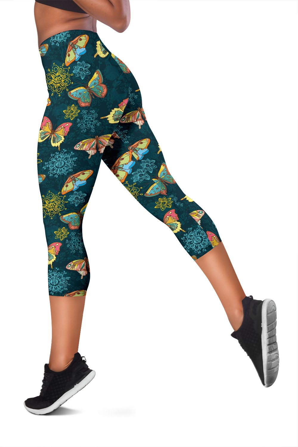 Butterfly Hand Draw Print Pattern Women Capris
