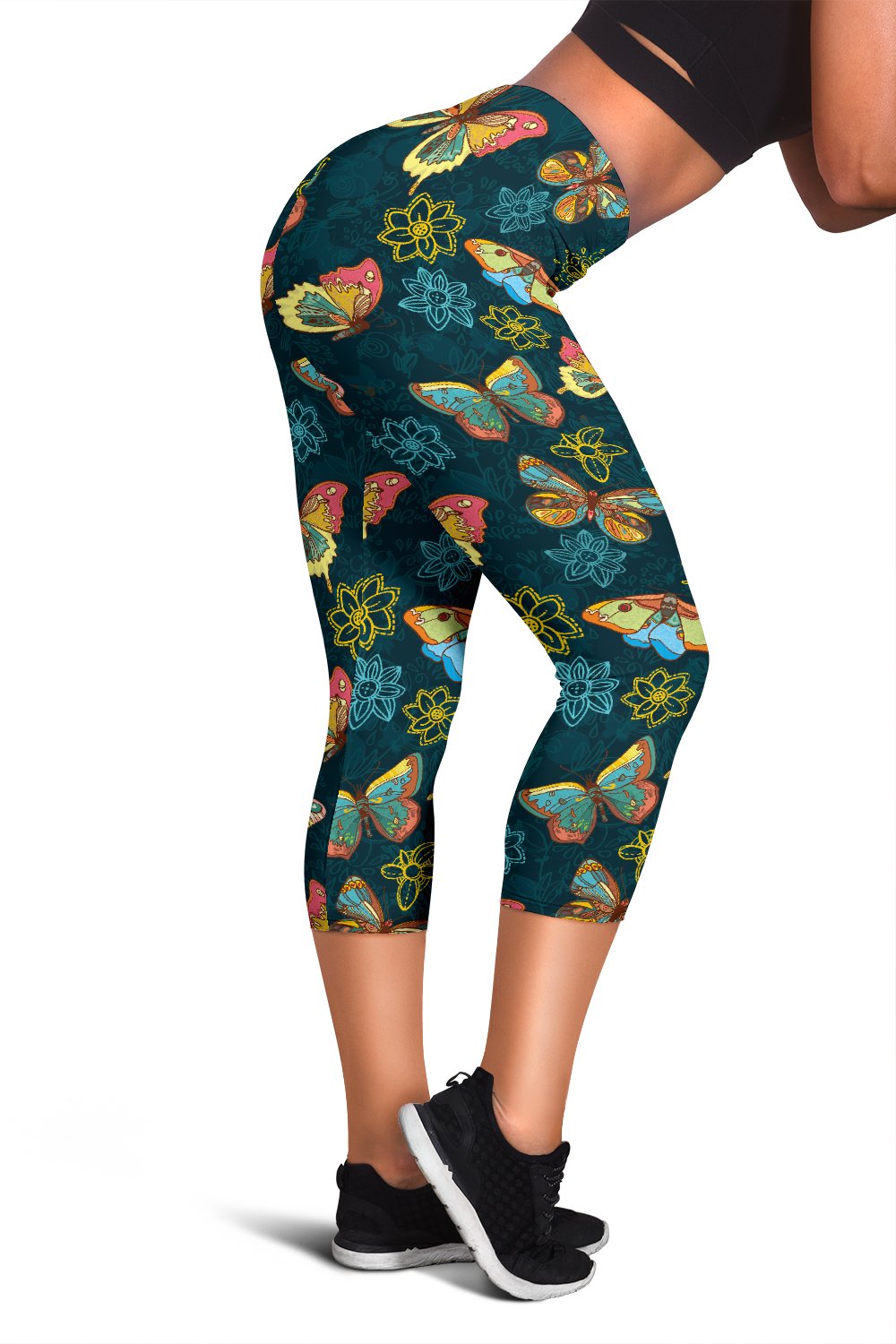 Butterfly Hand Draw Print Pattern Women Capris