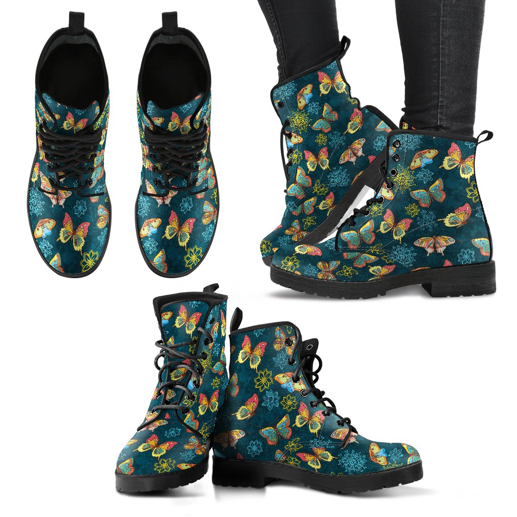 Butterfly Hand Draw Print Pattern Women Leather Boots-JTAMIGO.COM