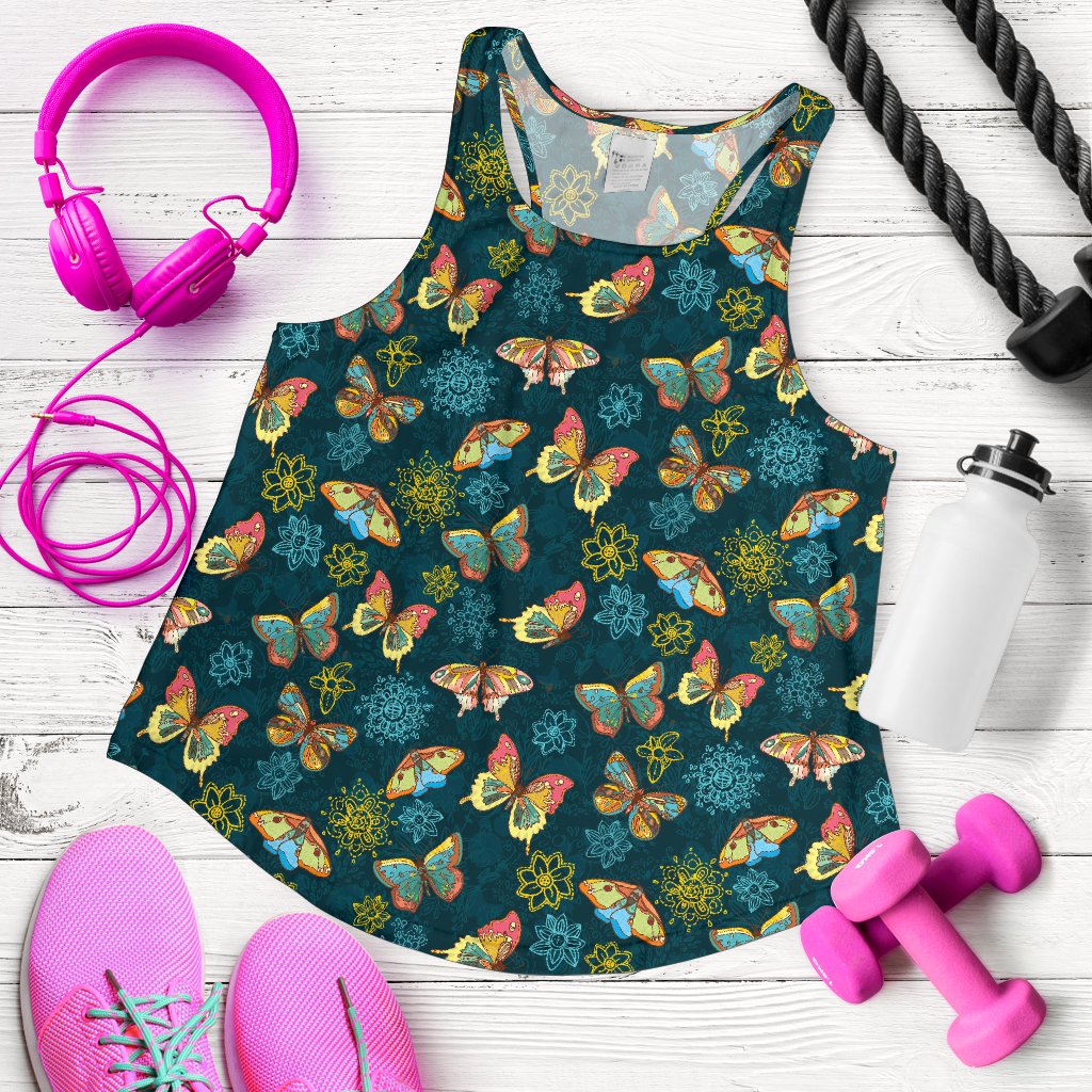 Butterfly Hand Draw Print Pattern Women Racerback Tank Top