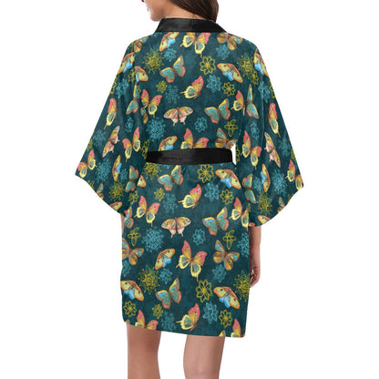 Butterfly Hand Draw Print Pattern Women Short Kimono Robe