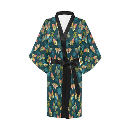 Butterfly Hand Draw Print Pattern Women Short Kimono Robe
