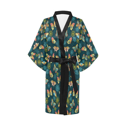 Butterfly Hand Draw Print Pattern Women Short Kimono Robe
