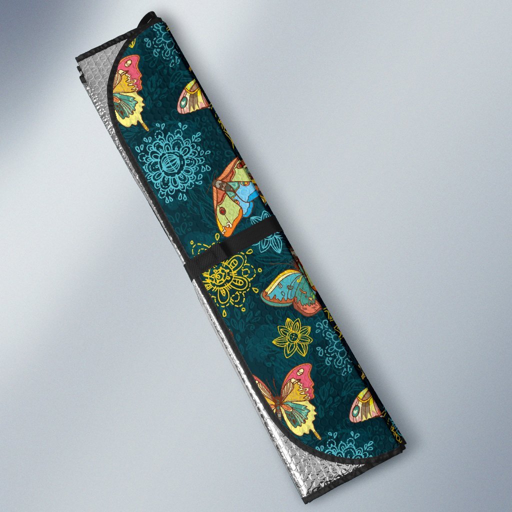 Butterfly Hand Drawn Print Pattern Car Sun Shade For Windshield