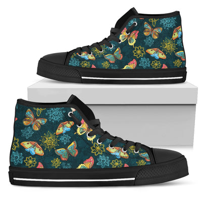 Butterfly Hand Drawn Print Pattern Women High Top Shoes