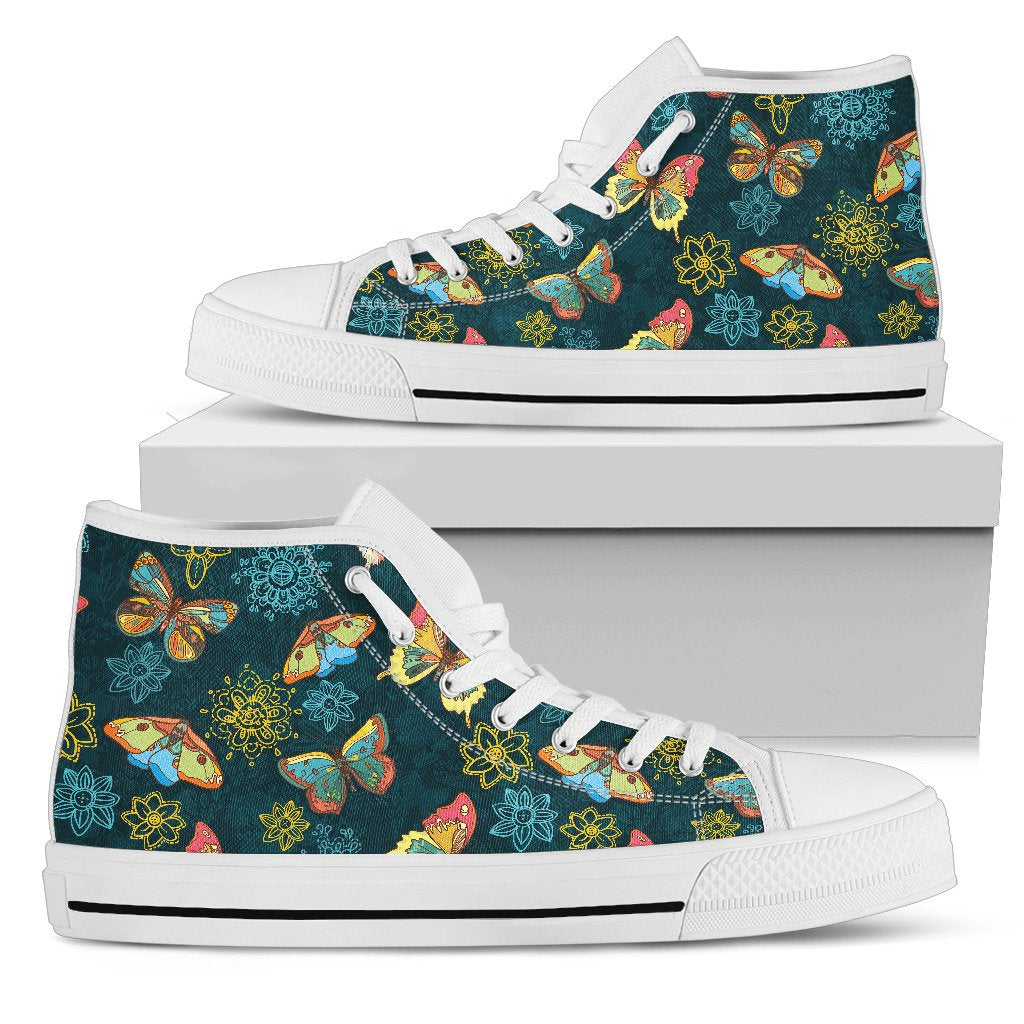 Butterfly Hand Drawn Print Pattern Women High Top Shoes