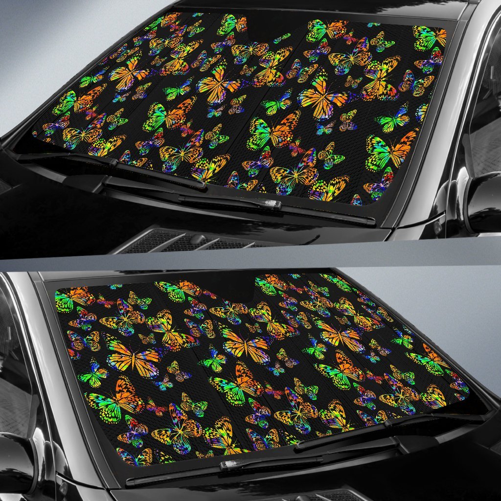 Butterfly Neon Color Print Pattern Car Sun Shade For Windshield