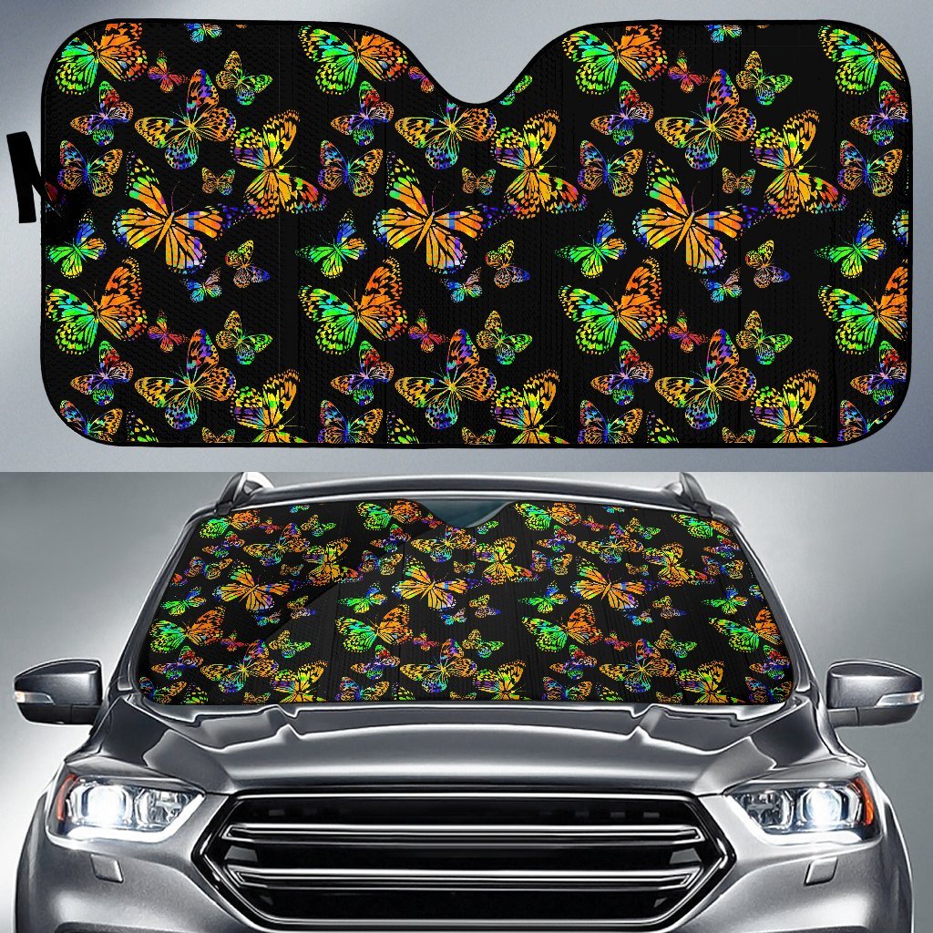 Butterfly Neon Color Print Pattern Car Sun Shade For Windshield