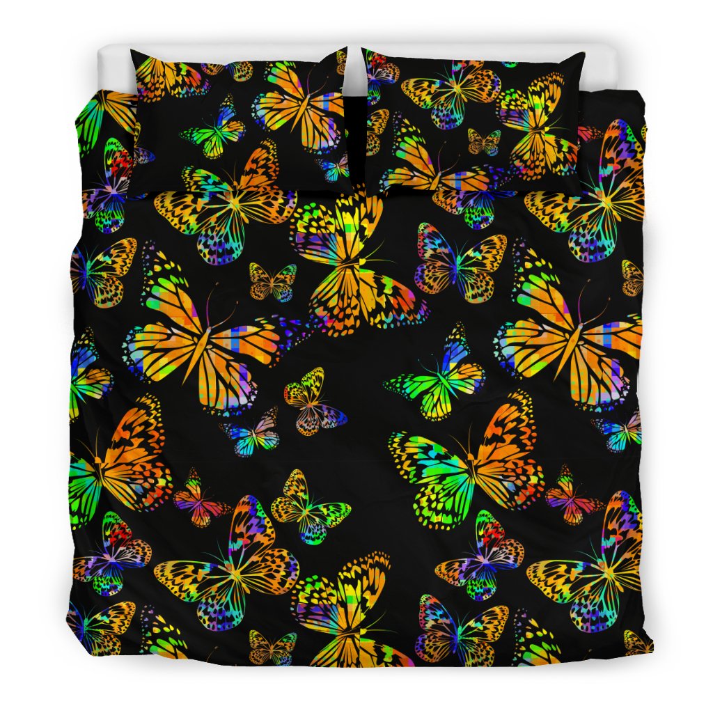 Butterfly Neon Color Print Pattern Duvet Cover Bedding Set