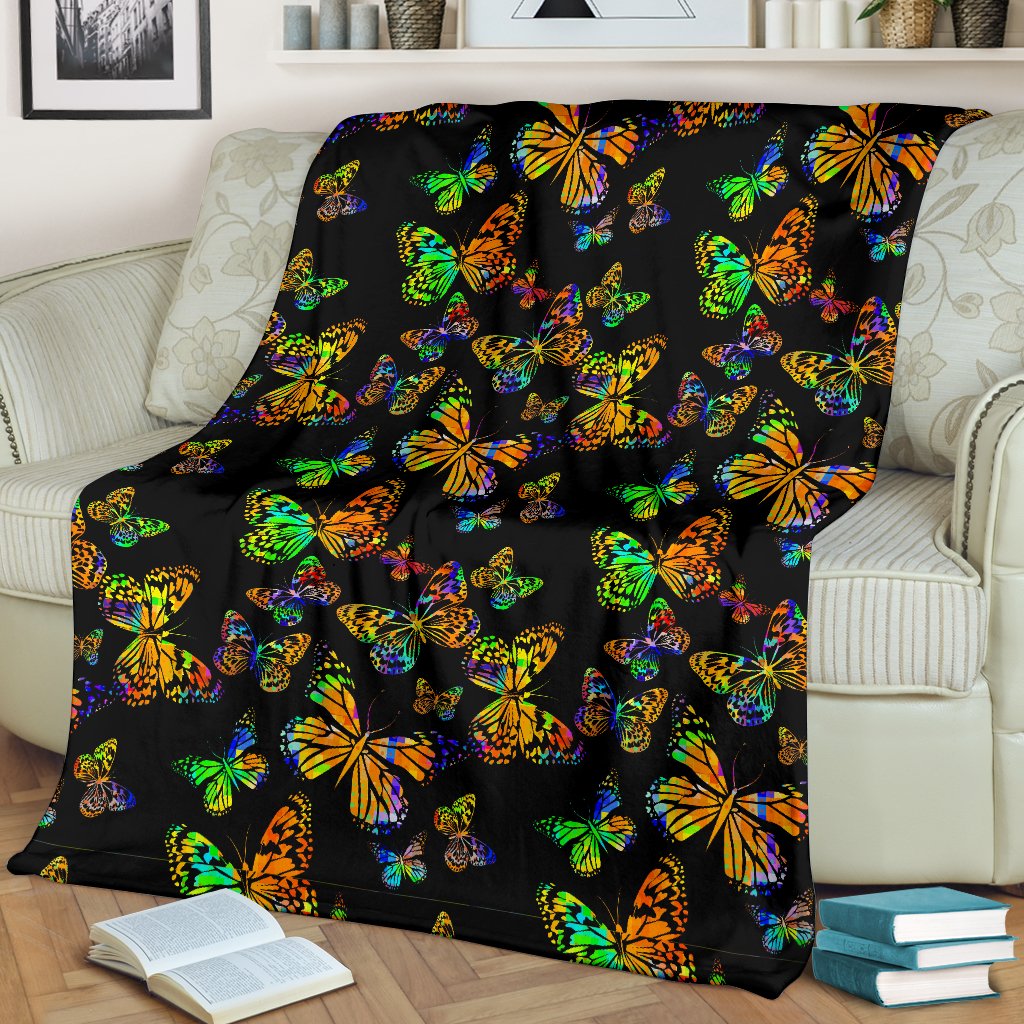 Butterfly Neon Color Print Pattern Fleece Blanket