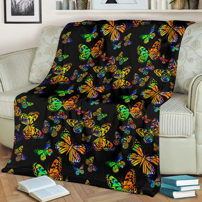 Butterfly Neon Color Print Pattern Fleece Blanket