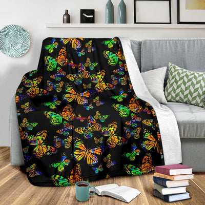 Butterfly Neon Color Print Pattern Fleece Blanket