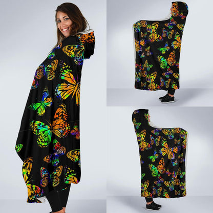 Butterfly Neon Color Print Pattern Hooded Blanket-JTAMIGO.COM