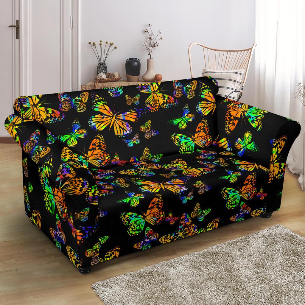 Butterfly Neon Color Print Pattern Loveseat Slipcover-JTAMIGO.COM