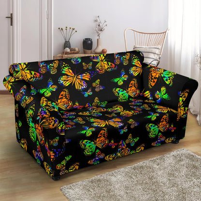 Butterfly Neon Color Print Pattern Loveseat Slipcover-JTAMIGO.COM