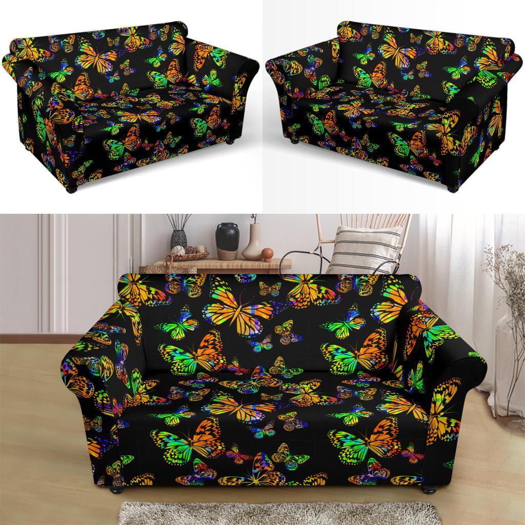 Butterfly Neon Color Print Pattern Loveseat Slipcover-JTAMIGO.COM
