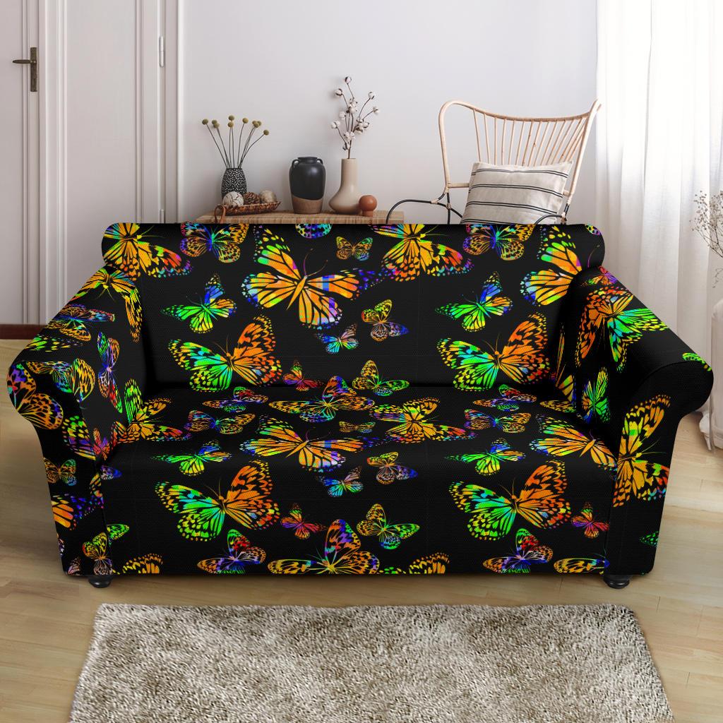 Butterfly Neon Color Print Pattern Loveseat Slipcover-JTAMIGO.COM