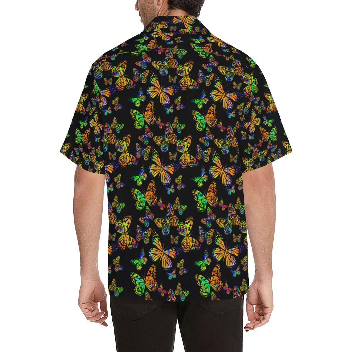 Butterfly Neon Color Print Pattern Men Aloha Hawaiian Shirt