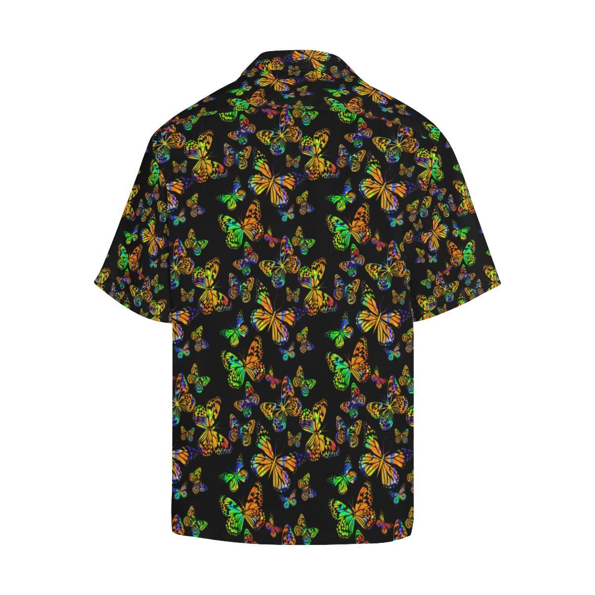 Butterfly Neon Color Print Pattern Men Aloha Hawaiian Shirt