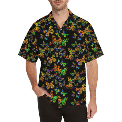 Butterfly Neon Color Print Pattern Men Aloha Hawaiian Shirt