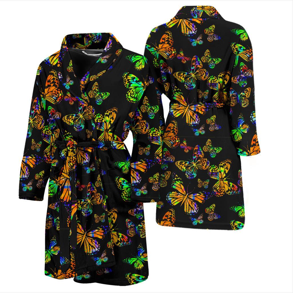 Butterfly Neon Color Print Pattern Men Bath Robe-JTAMIGO.COM