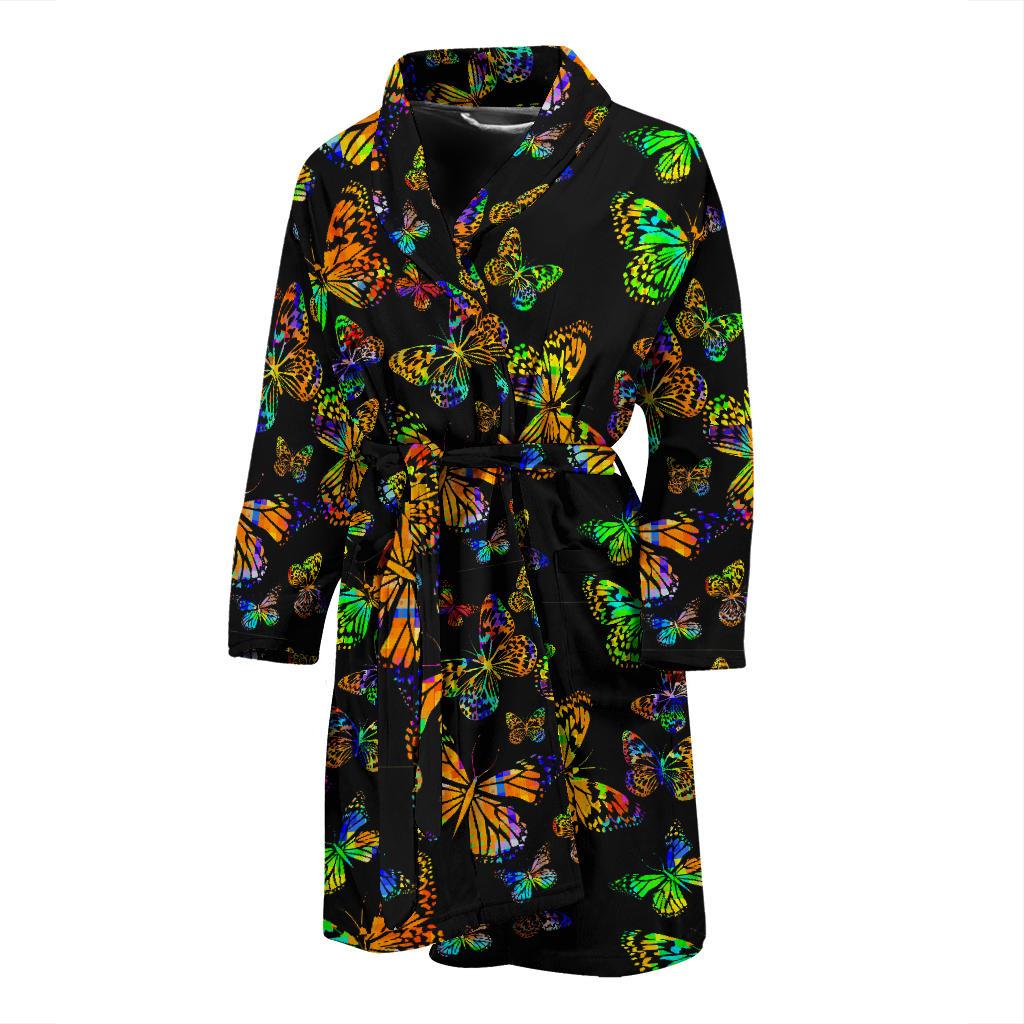 Butterfly Neon Color Print Pattern Men Bath Robe-JTAMIGO.COM