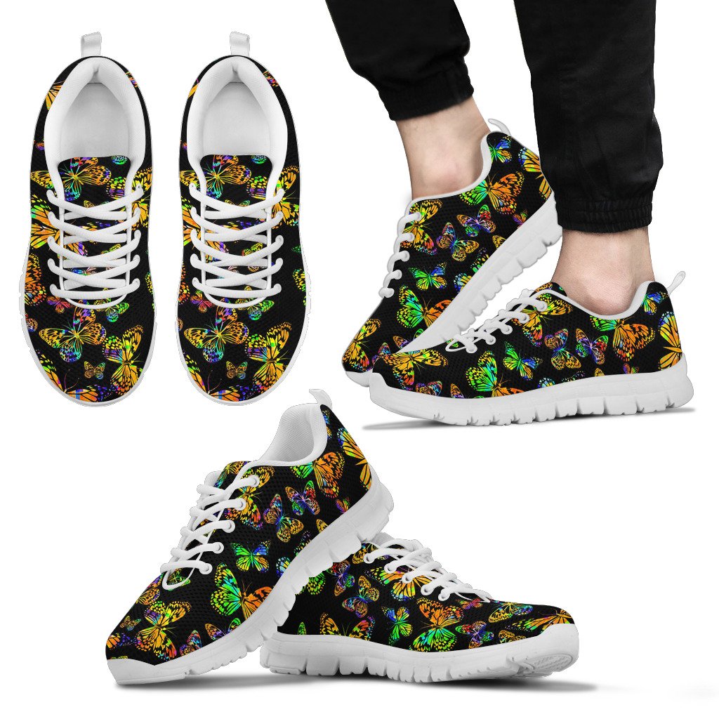 Butterfly Neon Color Print Pattern Men Sneakers Shoes