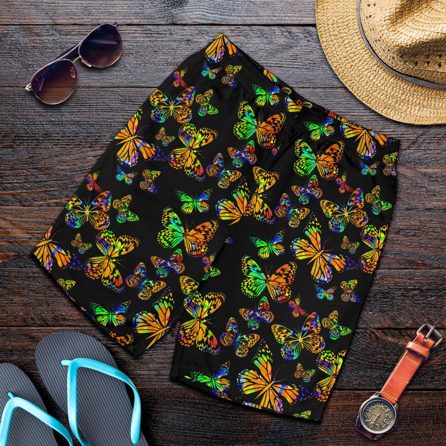 Butterfly Neon Color Print Pattern Mens Shorts-JTAMIGO.COM