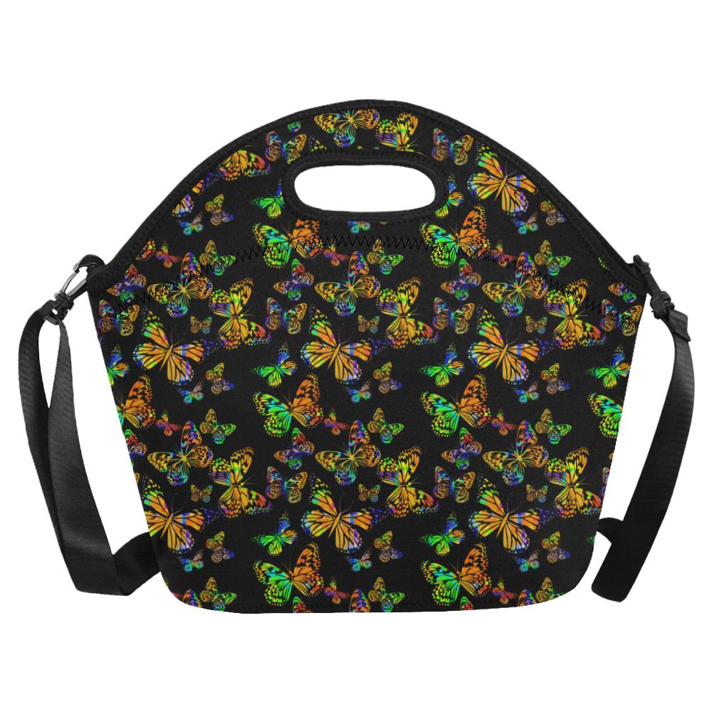 Butterfly Neon Color Print Pattern Neoprene Lunch Bag (Model 1669)(Large)-JTAMIGO.COM