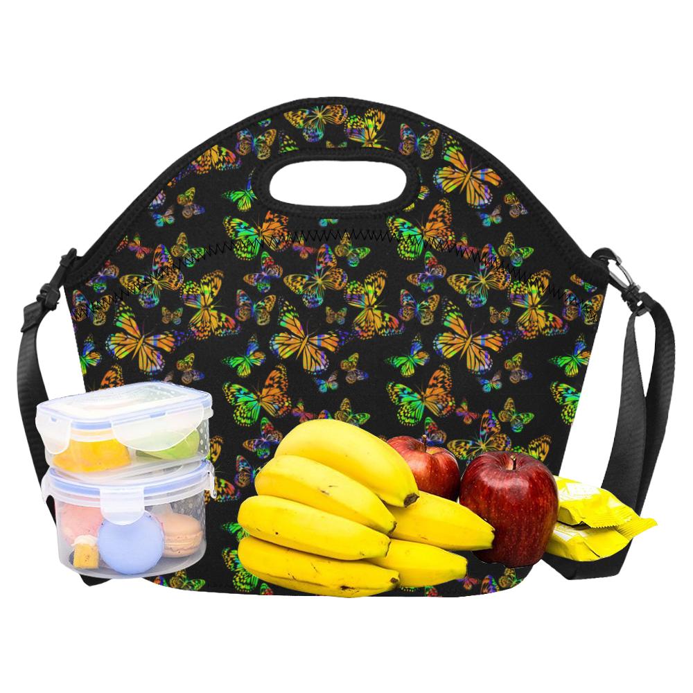 Butterfly Neon Color Print Pattern Neoprene Lunch Bag (Model 1669)(Large)-JTAMIGO.COM