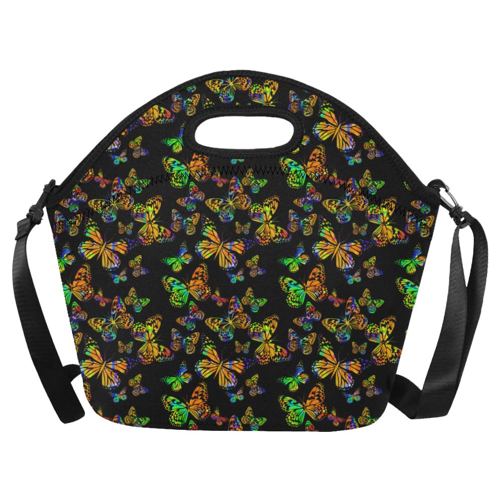 Butterfly Neon Color Print Pattern Neoprene Lunch Bag (Model 1669)(Large)-JTAMIGO.COM