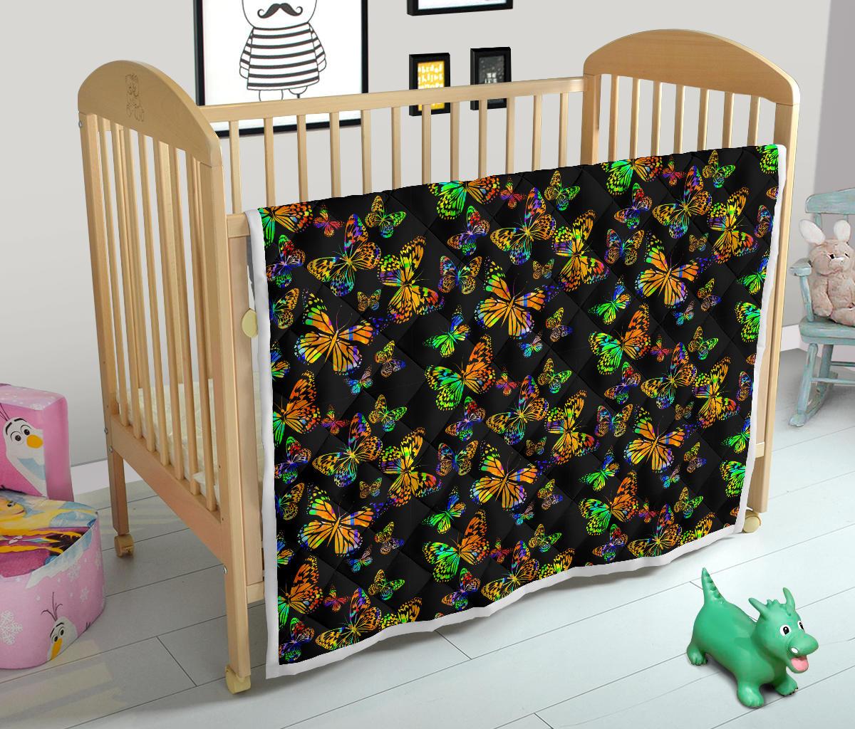 Butterfly Neon Color Print Pattern Premium Quilt-JTAMIGO.COM