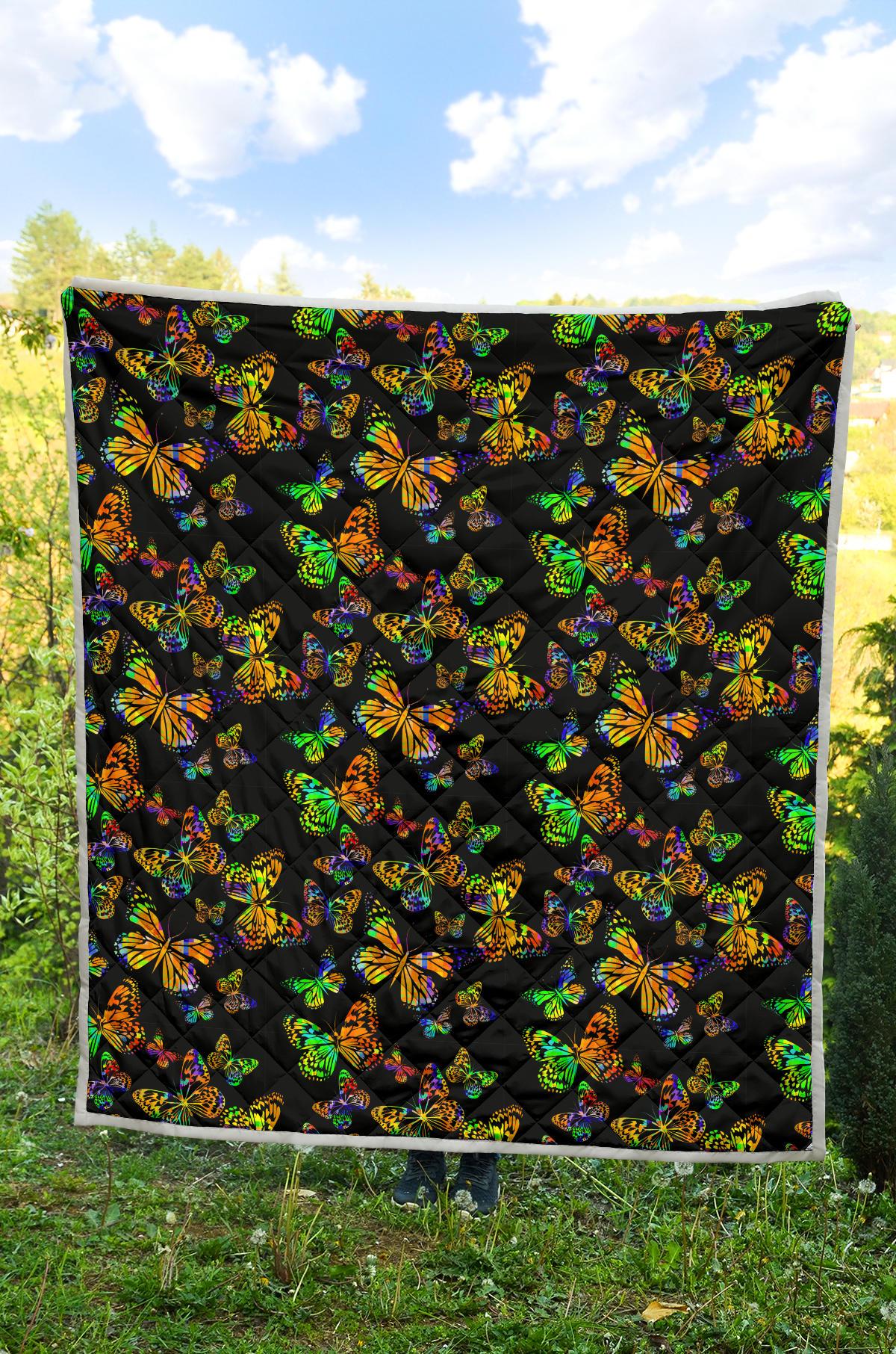 Butterfly Neon Color Print Pattern Premium Quilt-JTAMIGO.COM