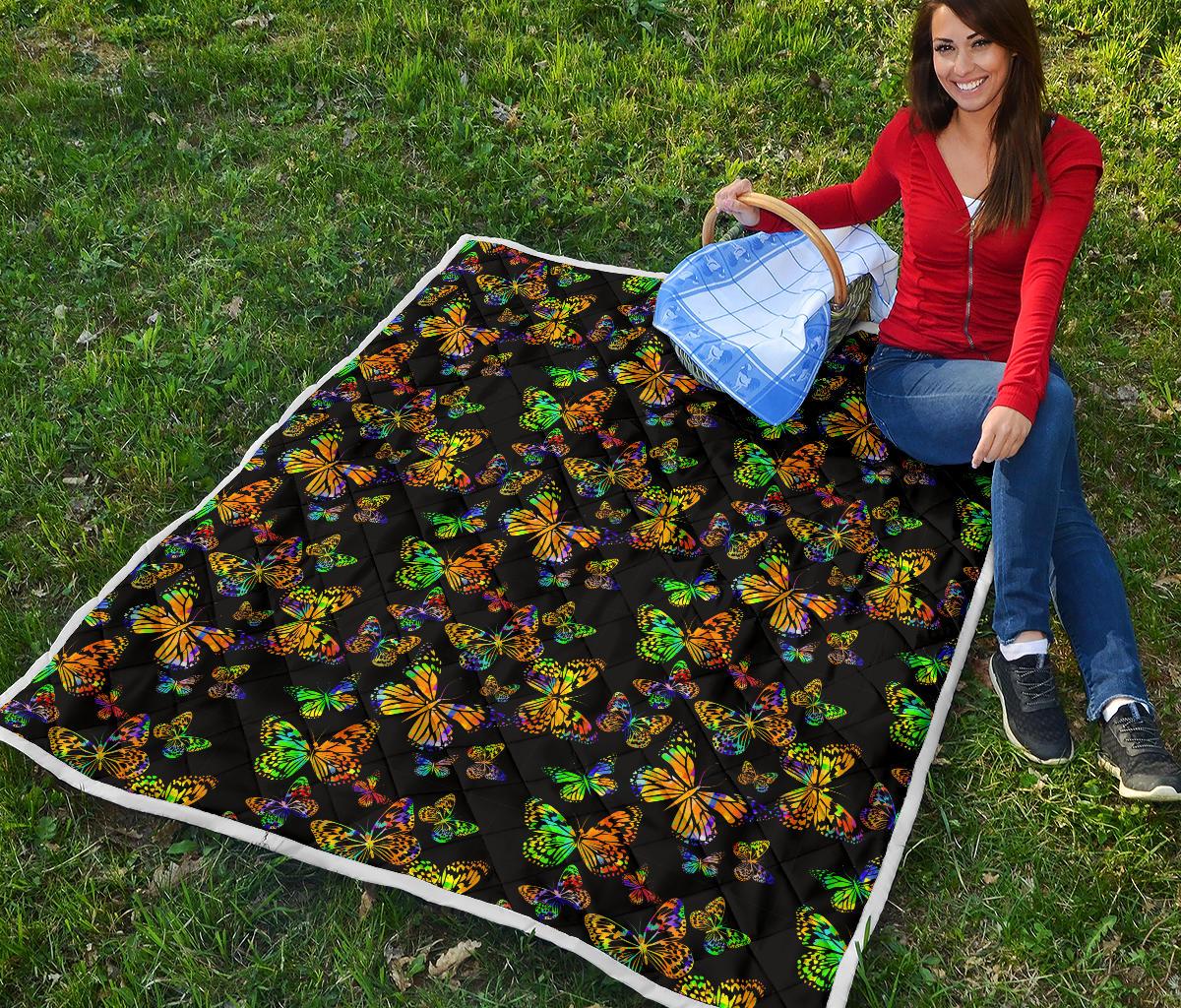Butterfly Neon Color Print Pattern Premium Quilt-JTAMIGO.COM