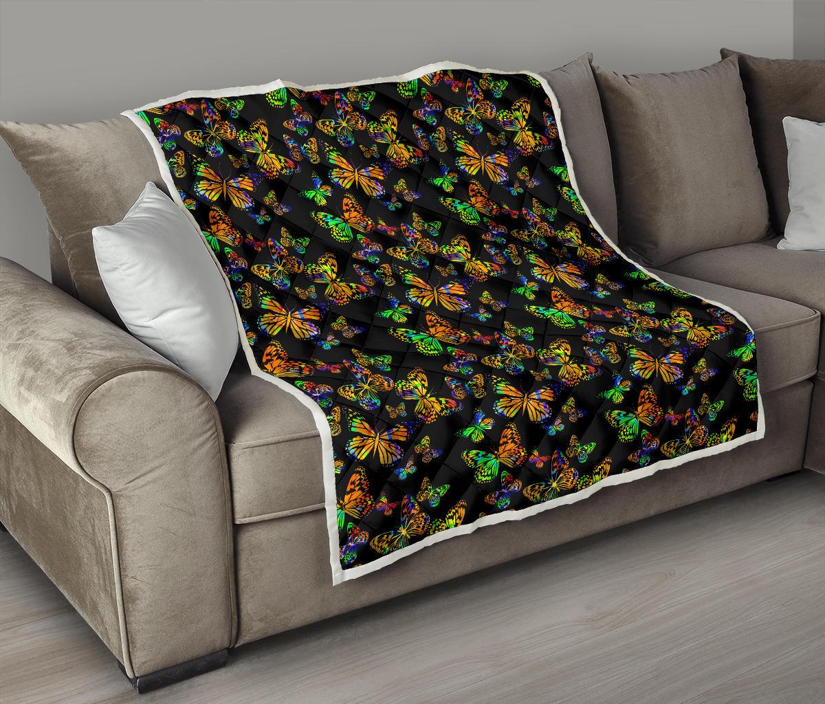 Butterfly Neon Color Print Pattern Premium Quilt-JTAMIGO.COM