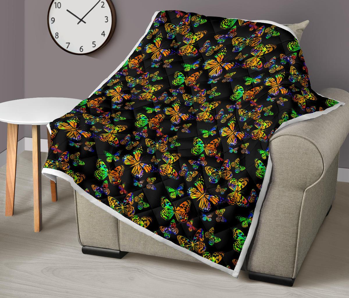 Butterfly Neon Color Print Pattern Premium Quilt-JTAMIGO.COM