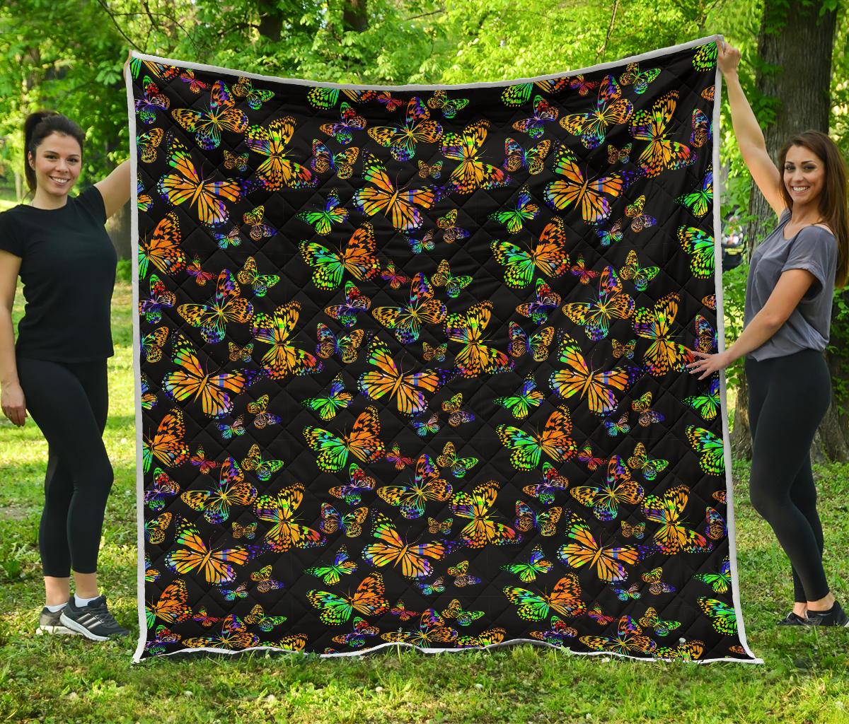 Butterfly Neon Color Print Pattern Premium Quilt-JTAMIGO.COM
