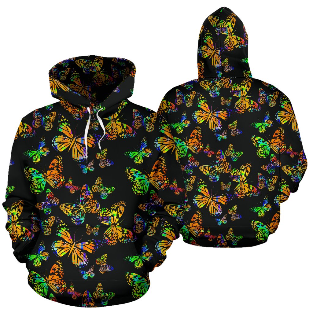 Butterfly Neon Color Print Pattern Pullover Hoodie