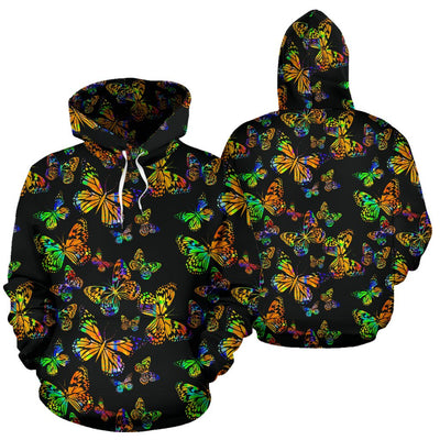 Butterfly Neon Color Print Pattern Pullover Hoodie