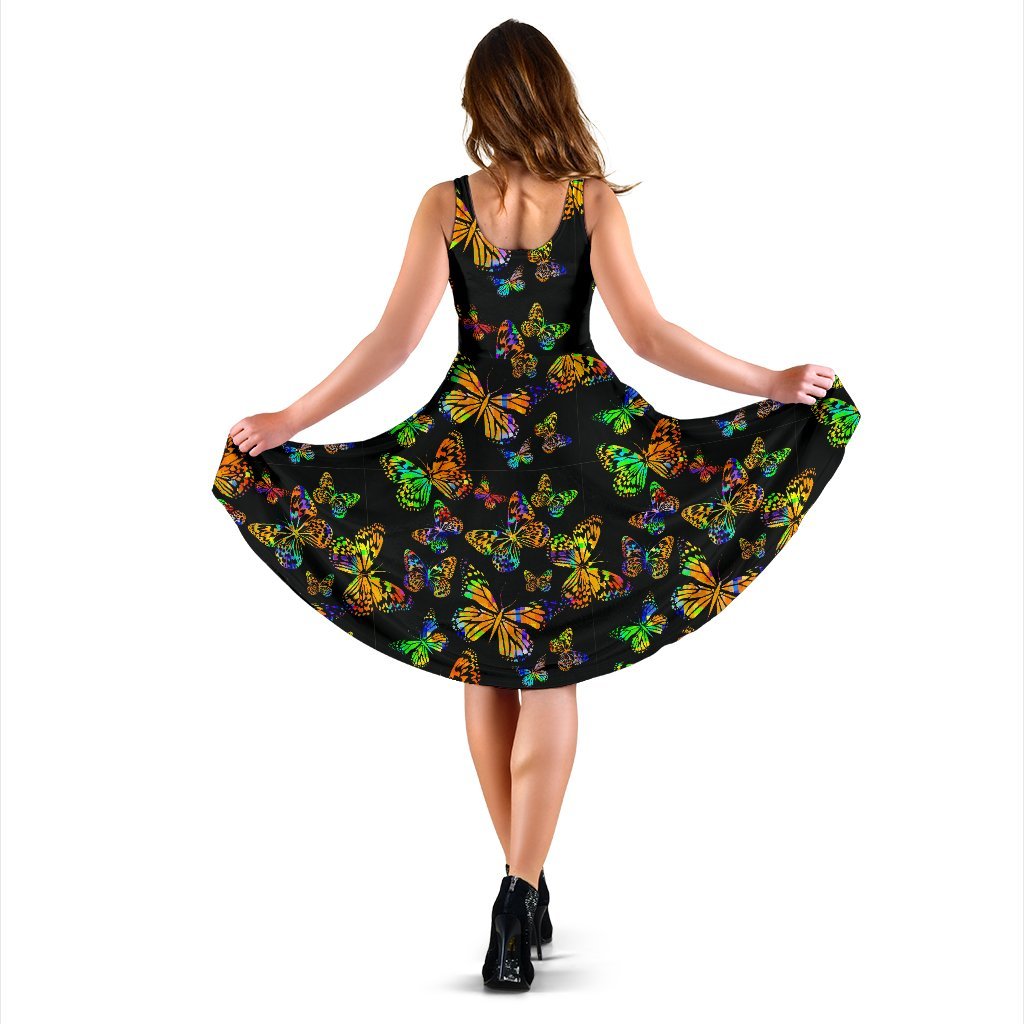 Butterfly Neon Color Print Pattern Sleeveless Dress