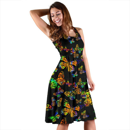 Butterfly Neon Color Print Pattern Sleeveless Dress