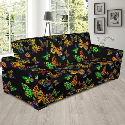 Butterfly Neon Color Print Pattern Sofa Slipcover-JTAMIGO.COM