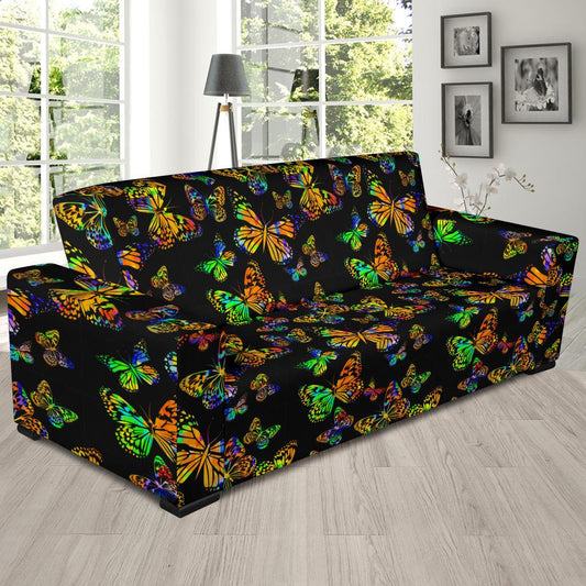 Butterfly Neon Color Print Pattern Sofa Slipcover-JTAMIGO.COM