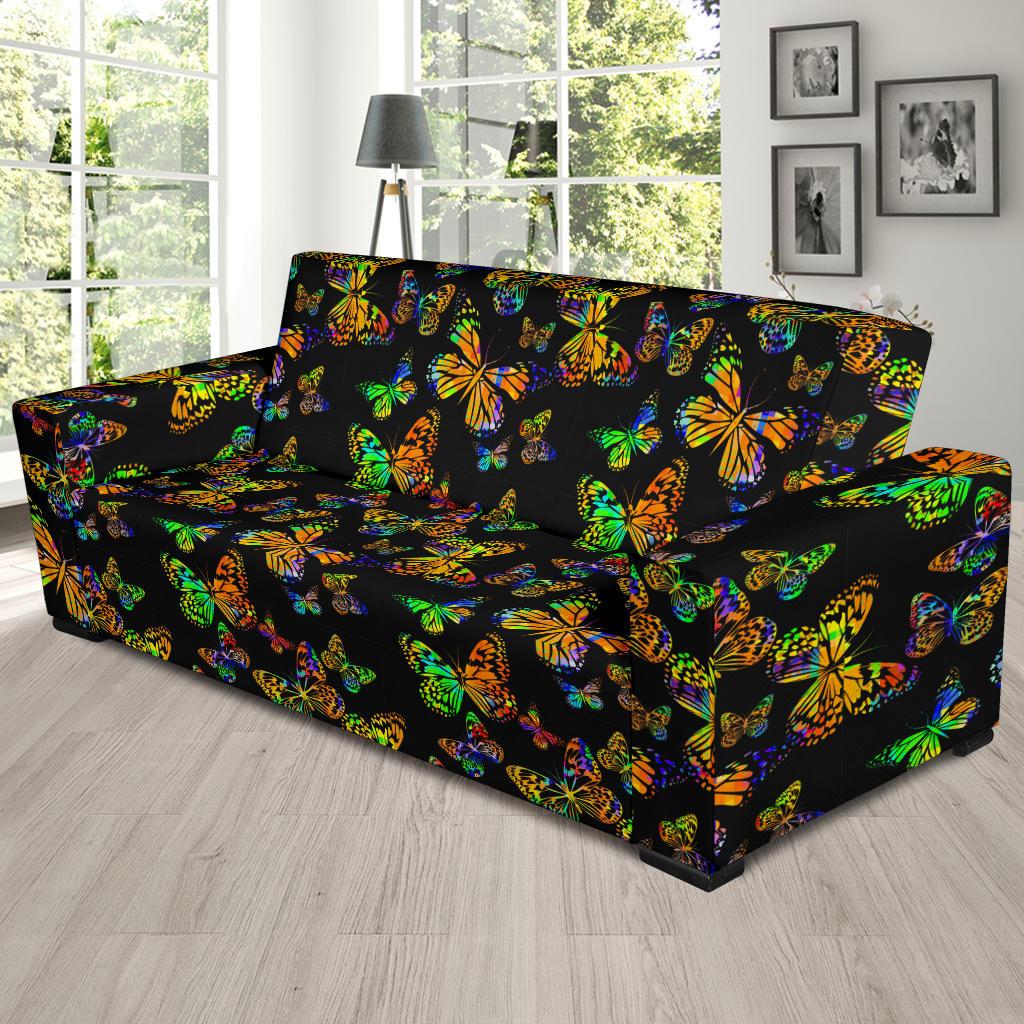 Butterfly Neon Color Print Pattern Sofa Slipcover-JTAMIGO.COM