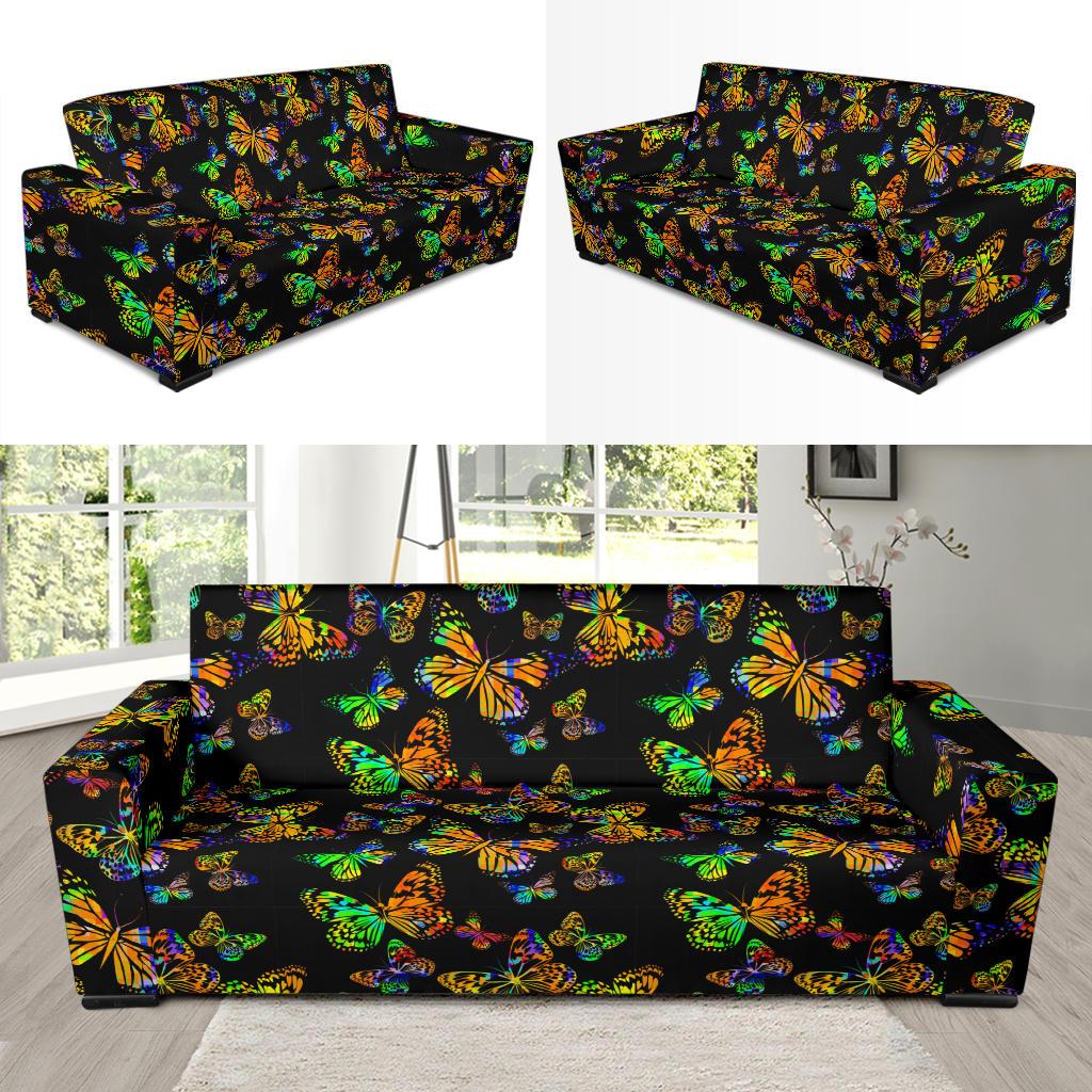 Butterfly Neon Color Print Pattern Sofa Slipcover-JTAMIGO.COM
