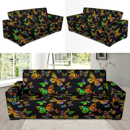 Butterfly Neon Color Print Pattern Sofa Slipcover-JTAMIGO.COM