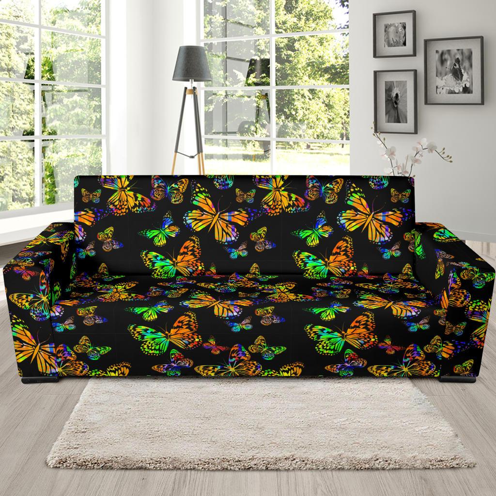 Butterfly Neon Color Print Pattern Sofa Slipcover-JTAMIGO.COM