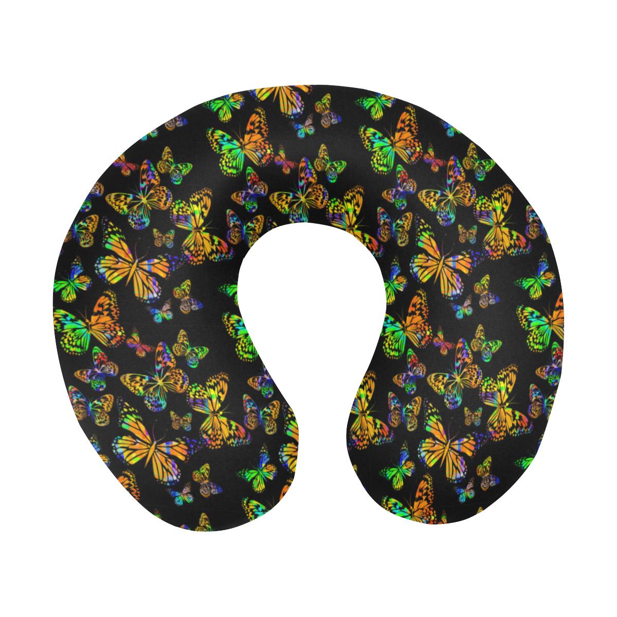 Butterfly Neon Color Print Pattern U-Shaped Travel Neck Pillow-JTAMIGO.COM