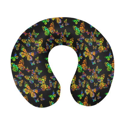 Butterfly Neon Color Print Pattern U-Shaped Travel Neck Pillow-JTAMIGO.COM