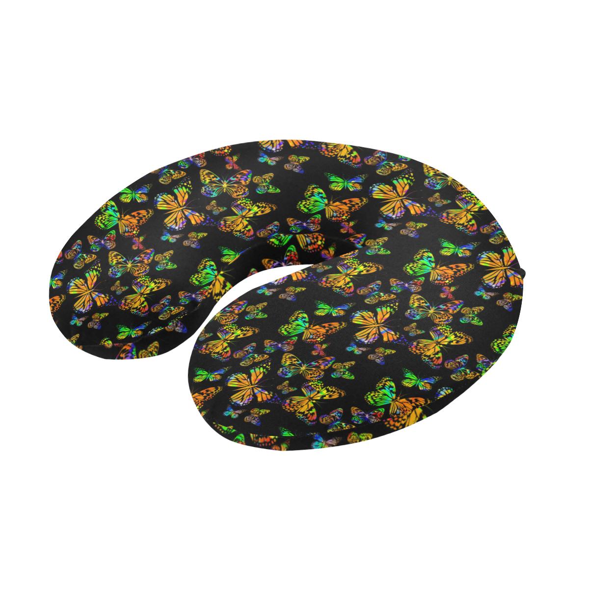 Butterfly Neon Color Print Pattern U-Shaped Travel Neck Pillow-JTAMIGO.COM